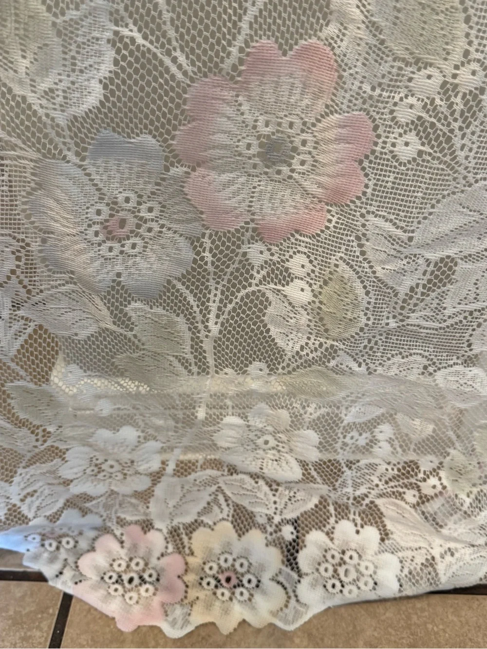 VTG Floral Lace 4 Curtain Panels Pastel Flowers Cottagecore Shabby Chic 60X 84